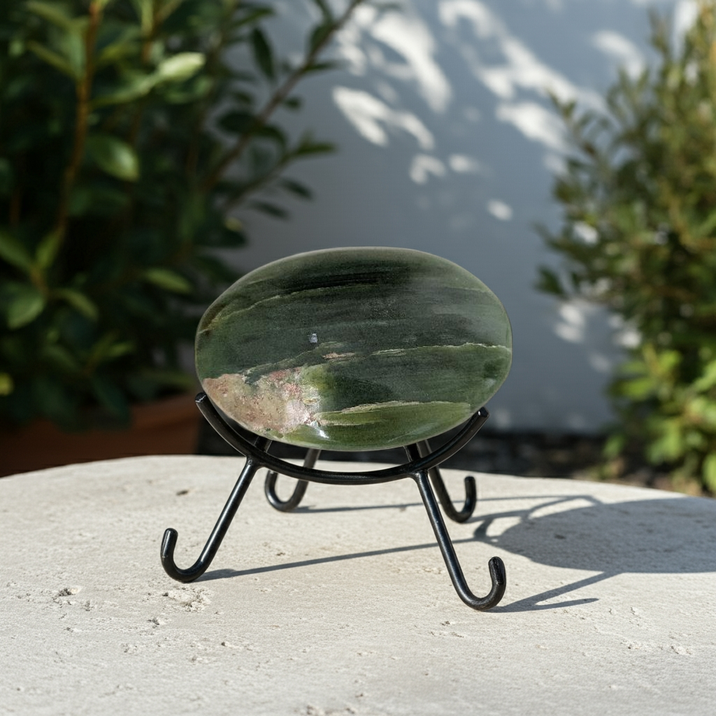 Polished Tremolite Palm stone for heart chakra meditation and healing