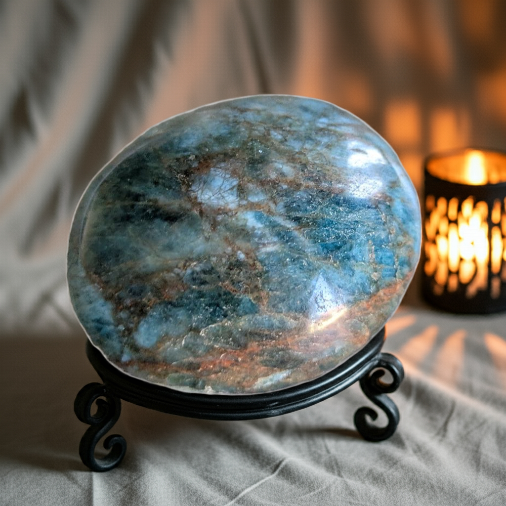 Brazilian blue apatite palm stone 72g 