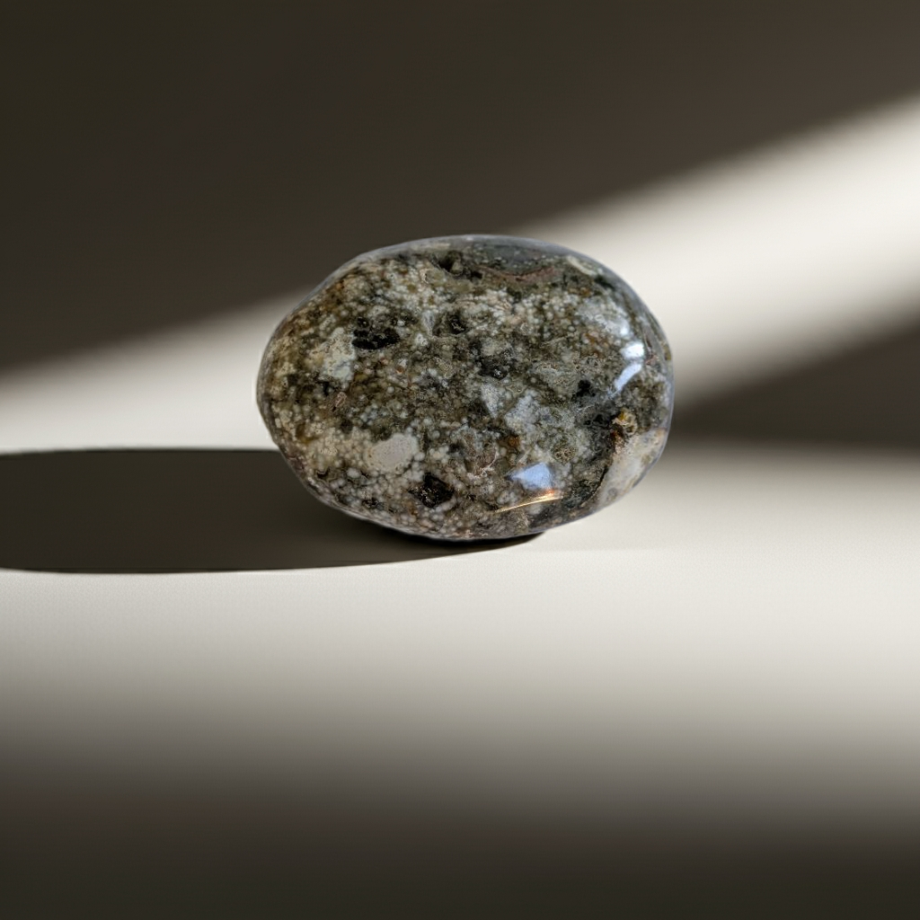 Madagascar Ocean Jasper Palm stone close up image