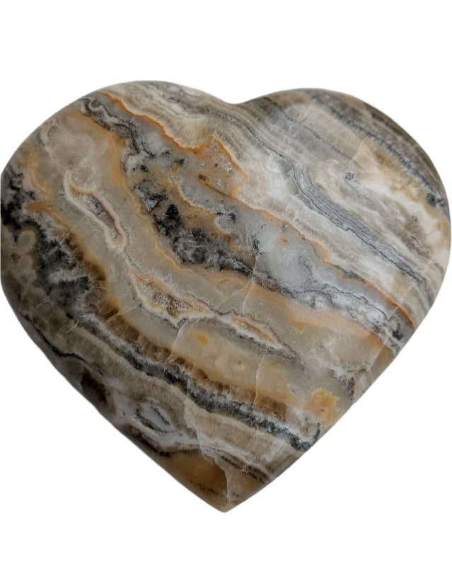 Polished Bumblebee Calcite heart showing distinctive colorations