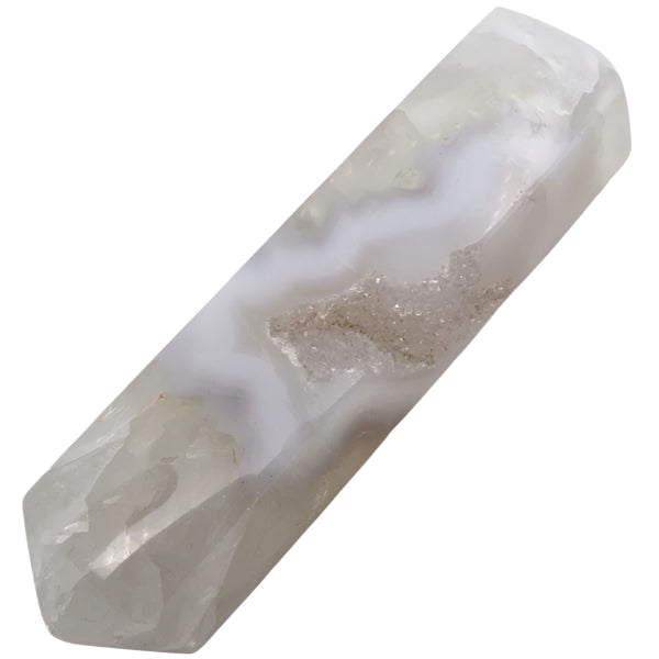 Druzy Agate double terminated wand with sparkling crystal center - 132g