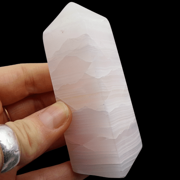 Pink Mangano Calcite obelisk crystal tower for heart chakra healing