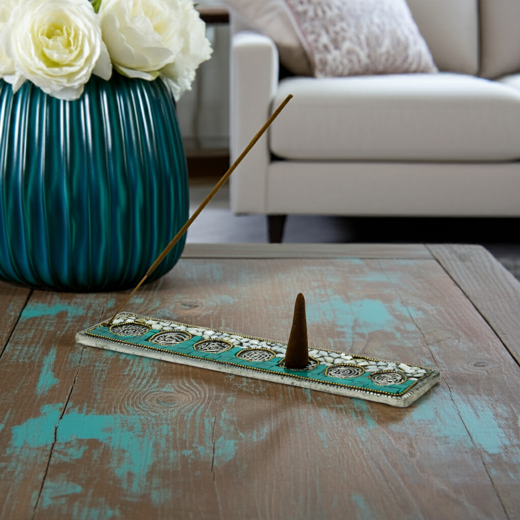  Chakra incense holder displayed on coffee table for spiritual home decor and meditation practice